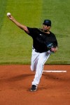 Miami Marlins' Sixto Sanchez delivers a pitch during the first inning of a baseball game against the Tampa Bay Rays, Friday, Aug. 28, 2020, in Miami. (AP Photo/Wilfredo Lee)