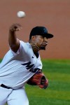 Miami Marlins' Sixto Sanchez pitches during the first inning of the first game of a baseball doubleheader against the Philadelphia Phillies, Sunday, Sept. 13, 2020, in Miami. (AP Photo/Wilfredo Lee)