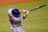 New York Mets' Wilson Ramos hits a single during the fifth inning of a baseball game against the Miami Marlins, Wednesday, Aug. 19, 2020, in Miami. (AP Photo/Lynne Sladky)