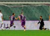 Fiorentina's Gaetano Castrovilli, left, celebrates after scoring his side's first and decisive goal during the Italian Serie A soccer match between Fiorentina and Torino, at the Artemio Franchi stadium, in Florence, Italy, Saturday, Sept. 19, 2020 (Marco Bucco/LaPresse via AP)