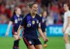 United States' Carli Lloyd celebrates after scoring a goal against England during a She Believes Cup soccer match in Orlando, Fla., Thursday, March 5, 2020. (Stephen M. Dowell/Orlando Sentinel via AP)
