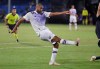 Orlando City's Tesho Akindele shoots during an MLS Is Back tournament soccer game in Orlando, Fla., Monday, July 20, 2020. (Stephen M. Dowell/Orlando Sentinel via AP)