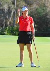 Annika Sorenstam, of Sweden, waves to fans on the putting green during the final round of the Gainbridge LPGA golf tournament Sunday, Feb. 28, 2021, in Orlando, Fla. (AP Photo/Stan Badz)