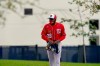 Washington Nationals pitcher Jeremy Jeffress walks out for spring training baseball practice Thursday, Feb. 25, 2021, in West Palm Beach, Fla. (AP Photo/Jeff Roberson)