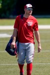 Washington Nationals' Ryan Zimmerman walks toward the clubhouse at the end of spring training baseball practice Thursday, Feb. 25, 2021, in West Palm Beach, Fla. (AP Photo/Jeff Roberson)