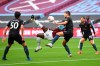 West Ham's Michail Antonio scores his side's opening goal during the English Premier League soccer match between West Ham and Manchester City, at the London Olympic Stadium Saturday, Oct. 24, 2020. (Justin Tellis, Pool via AP)