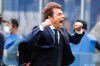 Inter Milan's head coach Antonio Conte celebrates his side's 1-0 win at the end of the Serie A soccer match between Inter Milan and Hellas Verona, at the San Siro stadium in Milan, Italy, Sunday, April 25, 2021. (AP Photo/Antonio Calanni)