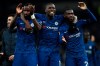 From left, Chelsea's Antonio Rudiger, Kurt Zouma and Fikayo Tomori celebrate their side's 2-0 win at the end of the English Premier League soccer match between Tottenham Hotspur and Chelsea, at the Tottenham Hotspur Stadium in London, Sunday, Dec. 22, 2019. (AP Photo/Ian Walton)
