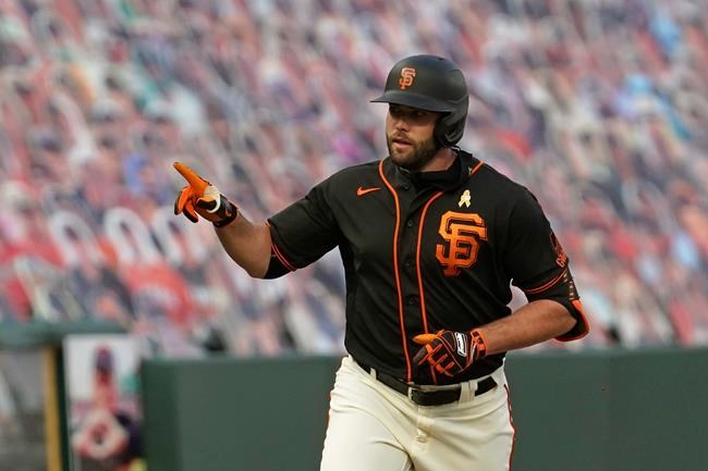 San Francisco Giants' Darin Ruf heads for home after hitting a home run off Arizona Diamondbacks starting pitcher Madison Bumgarner during the second inning of a baseball game Saturday, Sept. 5, 2020, in San Francisco. (AP Photo/Eric Risberg)