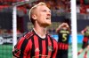 FILE - In this March 10, 2019, file photo, Atlanta United midfielder Jeff Larentowicz reacts after just missing a goal against FC Cincinnati during the second half of an MLS soccer in Atlanta. When Major League Soccer and its players came to agreement on a new collective bargaining agreement back in February, there was a genuine feeling of accomplishment on both sides. Those pre-pandemic positive vibes are now gone, at least in how the players feel toward the league and ownership. (Curtis Compton/Atlanta Journal-Constitution via AP, File)