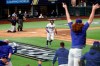 Los Angeles Dodgers' Cody Bellinger, center, reacts with the Dodgers' bench after hitting a solo home run against the Atlanta Braves during the seventh inning of Game 7 of a baseball National League Championship Series, Sunday, Oct. 18, 2020, in Arlington, Texas. (Curtis Compton/Atlanta Journal-Constitution via AP)