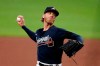 Atlanta Braves starting pitcher Mike Foltynewicz (26) works against the Miami Marlins during the first inning if an exhibition baseball game Tuesday, July 21, 2020, in Atlanta. (AP Photo/John Bazemore)
