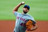 New York Mets starting pitcher Michael Wacha (45) works in the first inning of a baseball game against the Atlanta Braves, Saturday, Aug. 1, 2020, in Atlanta. (AP Photo/John Bazemore)