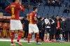 Bologna's Barrow, third from left, is cheered by teammates after scoring during the Italian Serie A soccer match between Roma and Bologna at Rome's Olympic stadium, Friday, Feb. 7, 2020. (AP Photo/Gregorio Borgia)