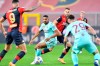 Torino's Gleison Bremer, center, goes for the ball during the Serie A soccer match between Genoa and Torino at the Luigi Ferraris Stadium, Italy, Wednesday, Nov. 4, 2020. (Tano Pecoraro/LaPresse via AP)