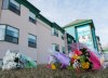 Flowers are shown outside Maison Herron, a long term care home in the Montreal suburb of Dorval, Sunday, April 12, 2020, as COVID-19 cases rise in Canada and around the world. THE CANADIAN PRESS/Graham Hughes