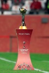 The Club World Cup trophy is display ahead of the Club World Cup final soccer match between FC Bayern Munich and Tigres at the Education City stadium in Al Rayyan, Qatar, Thursday, Feb. 11, 2021. (AP Photo)
