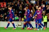 Barcelona's Lionel Messi, right, celebrates after scoring his side's opening goal from the penalty spot during a Spanish La Liga soccer match between Barcelona and Real Sociedad at the Camp Nou stadium in Barcelona, Spain, Saturday, March 7, 2020. (AP Photo/Joan Monfort)