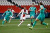 PSG's Neymar runs with the ball between Angers players during the French Cup quarter final soccer match between Paris Saint-Germain and Angers SCO at the Parc des Princes stadium in Paris, France, Wednesday, April 21, 2021. (AP Photo/Lewis Joly)