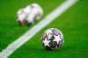 The Official UEFA Champions League match balls are on display ahead of the Champions League quarter final second leg soccer match between Liverpool and Real Madrid at Anfield stadium in Liverpool, England, Wednesday, April 14, 2021. (AP Photo/Jon Super)