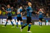 Inter Milan's Lautaro Martinez, second right, reacts after his goal was disallowed for offside during the Champions League, group F soccer match between Inter Milan and F.C. Barcelona, at the San Siro stadium in Milan, Italy, Tuesday, Dec. 10, 2019. (AP Photo/Luca Bruno)