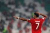 Bayern's Serge Gnabry gestures during the Club World Cup final soccer match between FC Bayern Munich and Tigres at the Education City stadium in Al Rayyan, Qatar, Thursday, Feb. 11, 2021. (AP Photo)