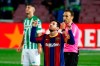 Barcelona's Lionel Messi celebrates after scoring his side's fourth goal during the Spanish La Liga soccer match between FC Barcelona and Betis at the Camp Nou stadium in Barcelona, Spain, Saturday, Nov. 7, 2020. (AP Photo/Joan Monfort)