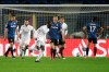 Real Madrid's Ferland Mendy celebrates after scoring his side's opening goal during the Champions League, round of 16, first leg soccer match between Atalanta and Real Madrid, at the Gewiss Stadium in Bergamo, Wednesday, Feb. 24, 2021. (AP Photo/Luca Bruno)