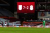 Liverpool players in dejection end of the English Premier League soccer match between Aston Villa and Liverpool at the Villa Park stadium in Birmingham, England, Sunday, Oct. 4, 2020. Aston Villa won 7-2. (Cath Ivill/Pool via AP)