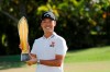Kevin Na holds the Sony Open trophy after winning the final round of the Sony Open golf tournament, Sunday, Jan. 17, 2021, at Waialae Country Club in Honolulu. (Jamm Aquino/Honolulu Star-Advertiser via AP)