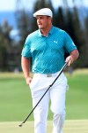 Bryson DeChambeau watches his putt on the ninth green during the third round of the Tournament of Champions golf event, Saturday, Jan. 9, 2021, at Kapalua Plantation Course in Kapalua, Hawaii. (Matthew Thayer/The Maui News via AP)