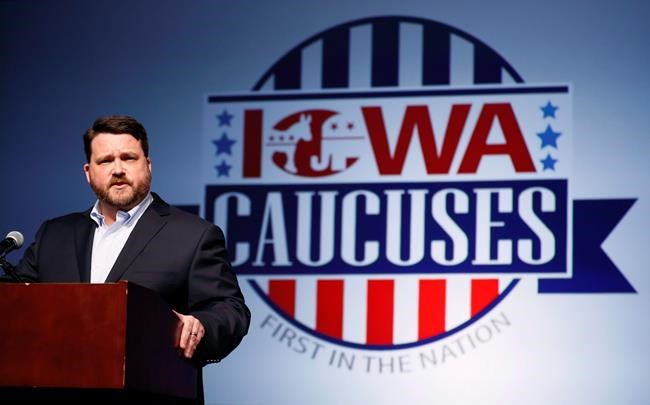 Iowa Democratic Party chairman Troy Price speaks about the delay in Iowa caucus results Tuesday, Feb. 4, 2020, in Des Moines, Iowa. (AP Photo/Charlie Neibergall)
