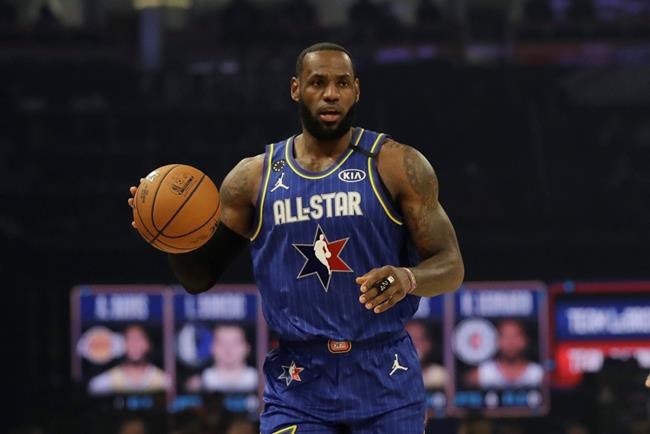 LeBron James of the Los Angeles Lakers dribbles during the first half of the NBA All-Star basketball game Sunday, Feb. 16, 2020, in Chicago. (AP Photo/Nam Huh)