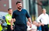 Napoli coach Gennaro Gattuso makes remarks on the sidelines during a Serie A soccer match against Genoa at the Luigi Ferraris Stadium in Genoa, Italy, Wednesday, July 8, 2020. (Tano Pecoraro/LaPresse via AP)