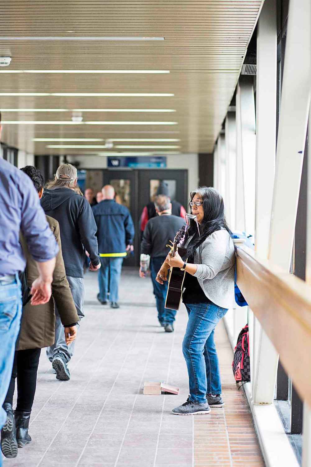 Inuit musician Anita Issaluk heads to the skywalk when she feels the need to perform.  (Mikaela MacKenzie / Winnipeg Free Press)
