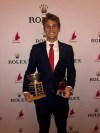 James Juhasz poses with the Nathan R. Cowan award from Sail Canada at an awards dinner in Toronto in this March 6, 2020 handout photo. At 20, promising Canadian sailor James Juhasz was already targeting the 2024 Olympics. While no one knows what the Olympic landscape looks like today, Juhasz is already dealing with challenges and hardships trying to keep his Olympic dream alive. THE CANADIAN PRESS/HO - James Juhasz