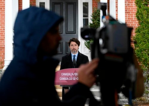 Prime Minister Justin Trudeau speaks during his daily news conference on the COVID-19 pandemic outside his residence at Rideau Cottage in Ottawa, on Monday, May 4, 2020. THE CANADIAN PRESS/Justin Tang