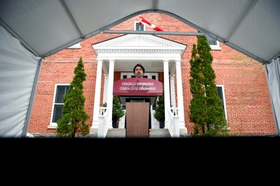 Prime Minister Justin Trudeau speaks during his daily news conference on the COVID-19 pandemic outside his residence at Rideau Cottage in Ottawa, on Monday, May 4, 2020. THE CANADIAN PRESS/Justin Tang