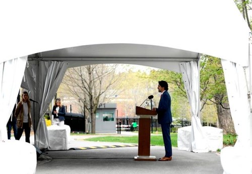 Prime Minister Justin Trudeau speaks during his daily news conference on the COVID-19 pandemic outside his residence at Rideau Cottage in Ottawa, on Tuesday, May 19, 2020. THE CANADIAN PRESS/Justin Tang