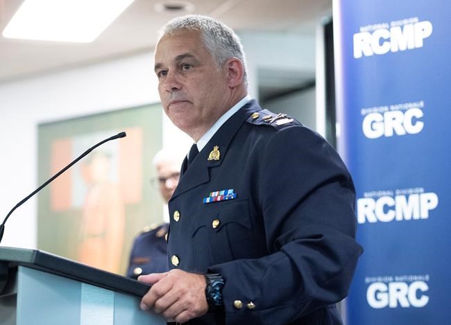 RCMP Deputy Commissioner Mike Duheme speaks at a news conference at the RCMP National Division in Ottawa, on Thursday's incident at Rideau Hall, where an armed man drove a vehicle through a pedestrian gate before heading onto the grounds on foot, on Friday, July 3, 2020. Rideau Hall is the official residence of the Governor General, and the location of Rideau Cottage, the residence of Prime Minister Justin Trudeau. THE CANADIAN PRESS/Justin Tang