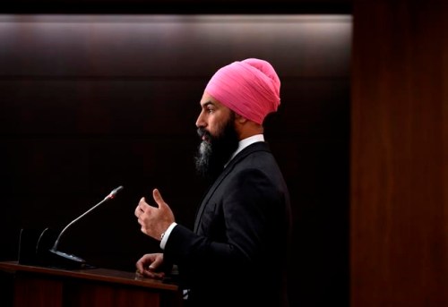 NDP leader Jagmeet Singh speaks during a press conference on the federal government's response to COVID-19, in West Block on Parliament Hill in Ottawa, on Saturday, April 11, 2020. THE CANADIAN PRESS/Justin Tang