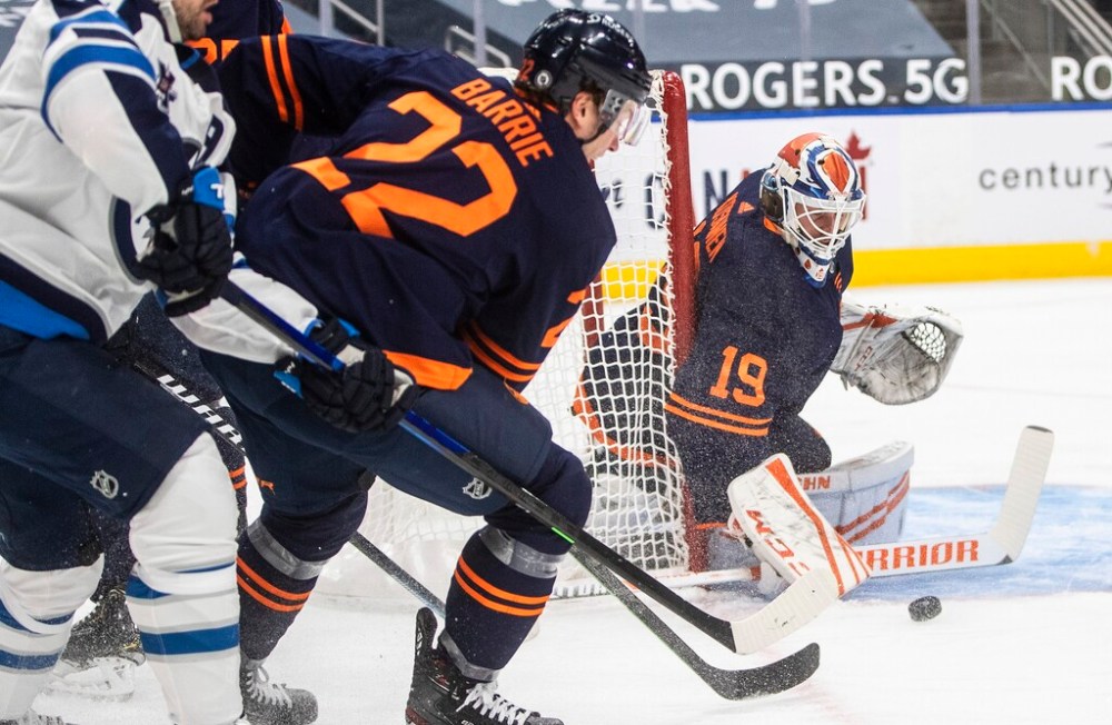 CP
Edmonton Oilers goalie Mikko Koskinen makes a save against the Winnipeg Jets during the first period.THE CANADIAN PRESS/Jason Franson
