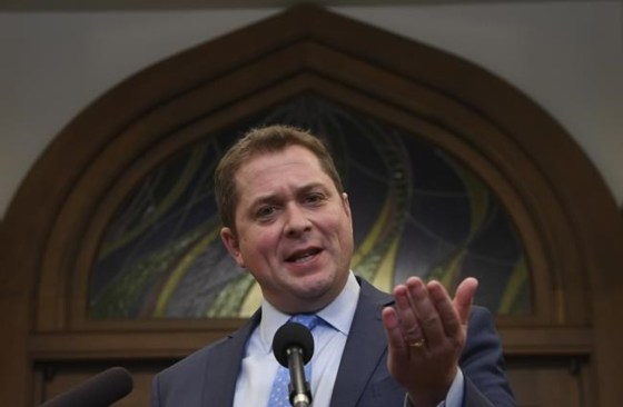 Leader of the Opposition Andrew Scheer speaks with the media following Question Period on Parliament Hill in Ottawa, Tuesday, February 18, 2020. THE CANADIAN PRESS/Adrian Wyld