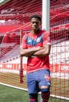 Canadian forward Jonathan David poses at the Stade Pierre-Mauroy in Villeneuve-d'Ascq, France, in an Aug. 11, 2020, handout photo. If there was any doubt in Jonathan David's mind about transferring to Lille OSC, it was erased after his first goal with the club. The Canadian scored 35 minutes into Lille's 2-1 scrimmage loss to Stade Brestois 29 on Sunday. David, who grew up in Ottawa, told media on Wednesday that scoring in his first appearance was exactly what he needed in his Ligue 1 debut. THE CANADIAN PRESS/HO-LOSC, *MANDATORY CREDIT*