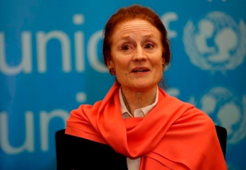 Henrietta Fore, executive director of UNICEF, speaks during an interview with the Associated Press, in Beirut, Lebanon, Thursday, March 8, 2018. Fore said there is a high level of severe malnutrition for children under five and that aid agencies need access in order to bring humanitarian supplies to the Damascus suburbs. THE CANADIAN PRESS/Hussein Malla