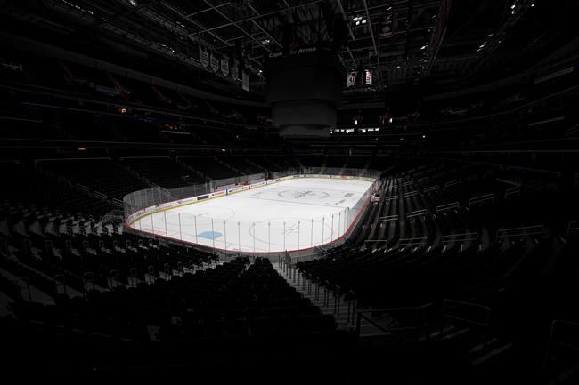The Capital One Arena, home of the Washington Capitals NHL hockey club, sits empty Thursday, March 12, 2020, in Washington. Professional sports leagues in North America are getting deeper into conversations about when and how they can resume play during the COVID-19 pandemic. THE CANADIAN PRESS/AP, Nick Wass