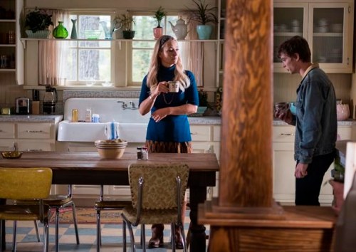 Kari Matchett, left, who plays Ruby Howard, and Darren Mann, who plays Travis Hunter, act out a scene on the set of the new CBC series Fortunate Son near Calgary, Alta., Wednesday, Sept. 18, 2019.THE CANADIAN PRESS/Jeff McIntosh