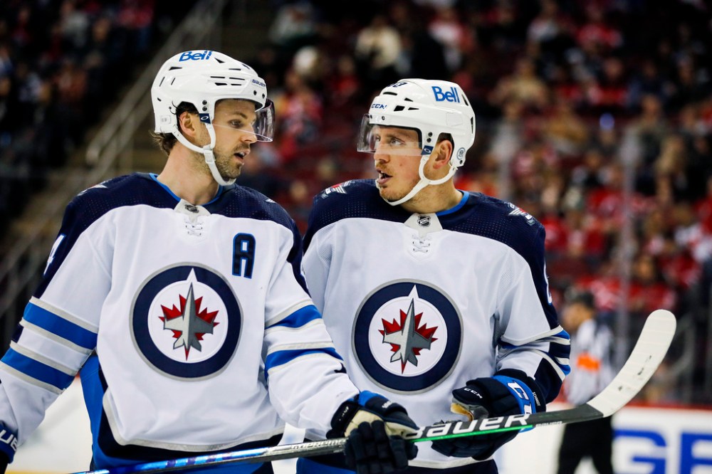 CP
Winnipeg Jets defencemen Josh Morrissey, left, and Nate Schmidt talk strategy during the third period. (AP Photo/Eduardo Munoz Alvarez)