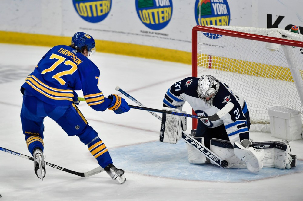 CP
Connor Hellebuyck stopped two out of three shots in Wednesday's shootout. (Adrian Kraus / The Associated Press)