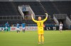 Consadole Sapporo GK Sugino Takanori reacts during their J-League soccer match against Yokohama FC without spectators at Nippatsu Stadium in Yokohama, near Tokyo Saturday, July 4, 2020. Japan‚Äôs professional soccer league restarted on Saturday after a four-month break caused by the coronavirus pandemic. (AP Photo/Koji Sasahara)